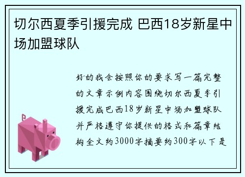 切尔西夏季引援完成 巴西18岁新星中场加盟球队